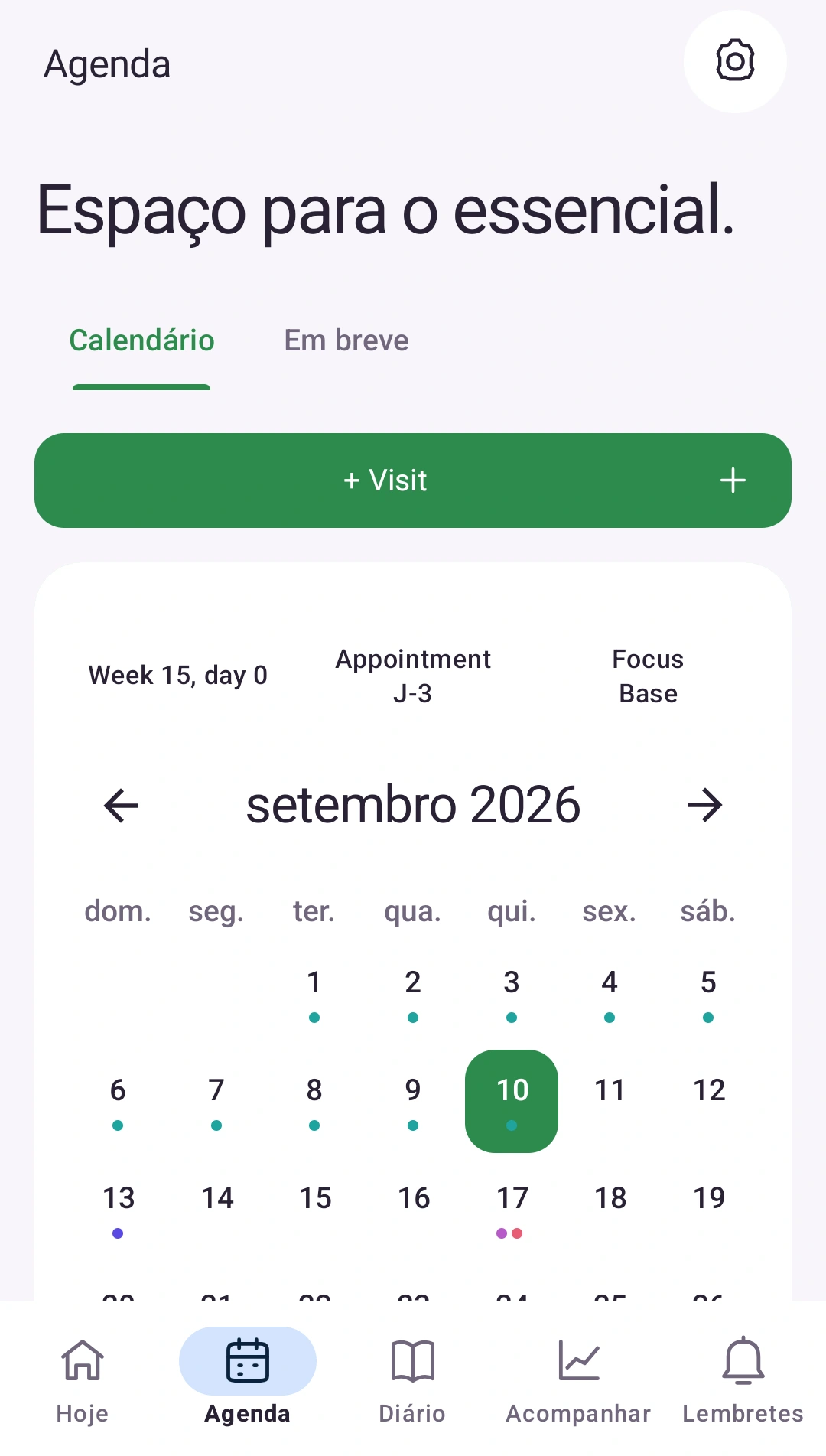 Organize os próximos passos — Consultas e datas no mesmo calendário