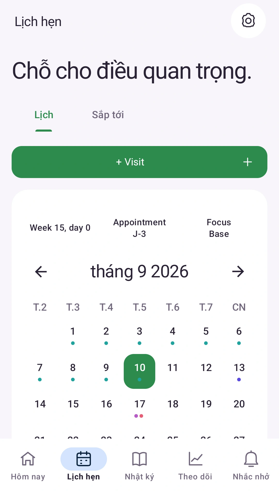 Sắp xếp những bước tiếp theo — Lịch khám và ngày quan trọng cùng một nơi