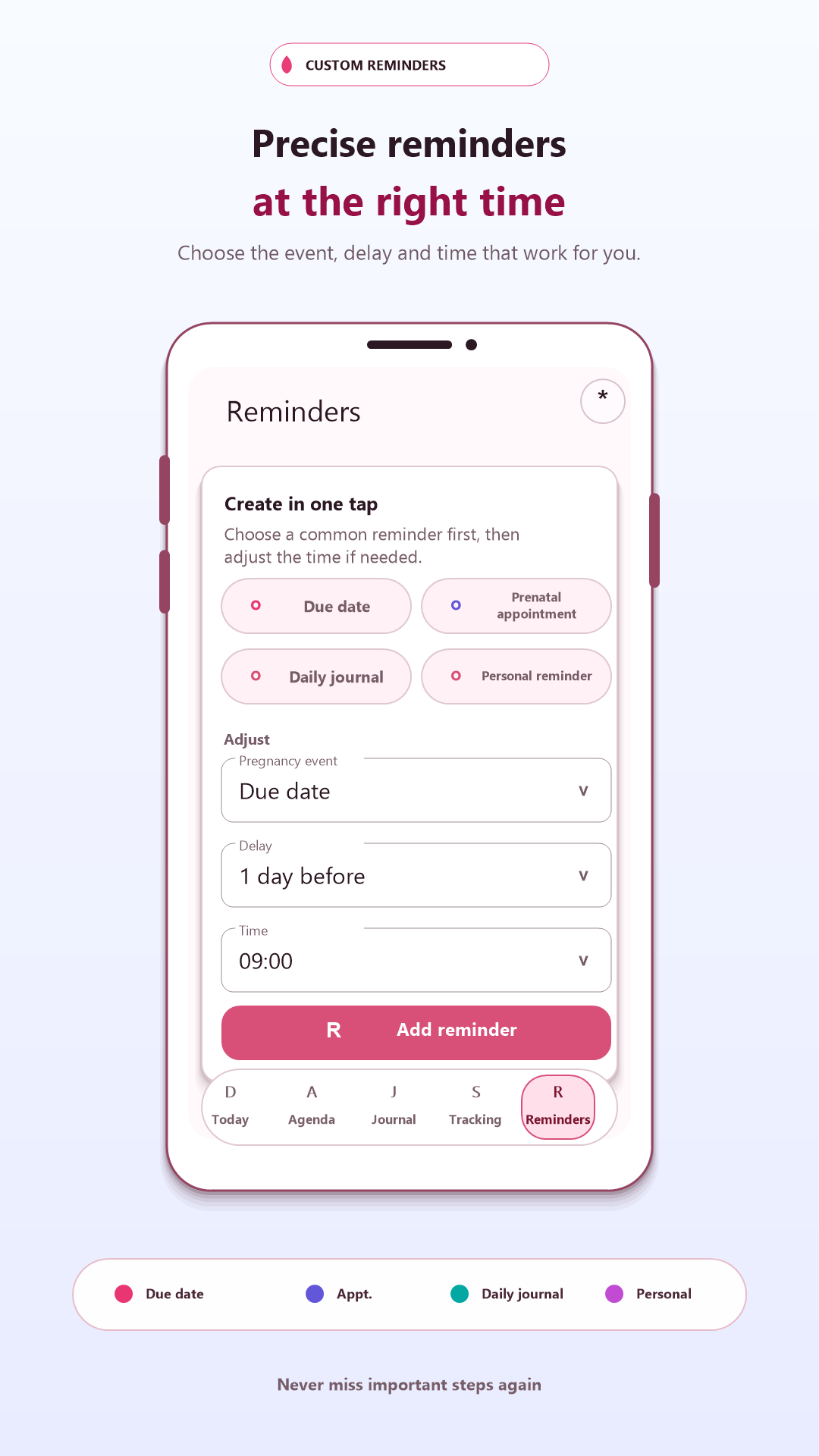 Personal reminders screen