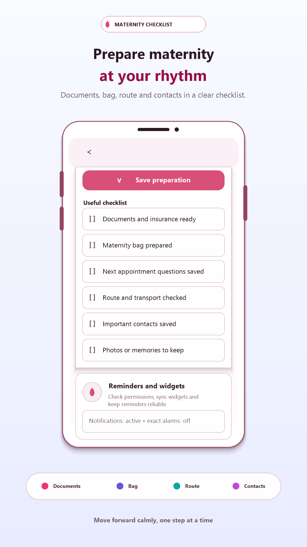 Maternity checklist screen